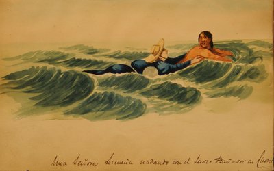 Señora Nadando con Flotador en el Mar