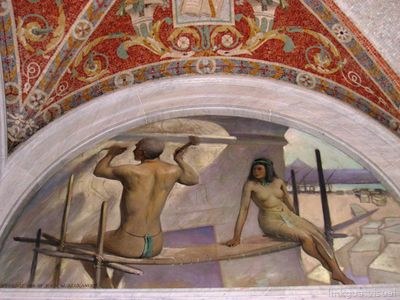 Mural de dos Figuras Desnudas en un Entorno de Construcción